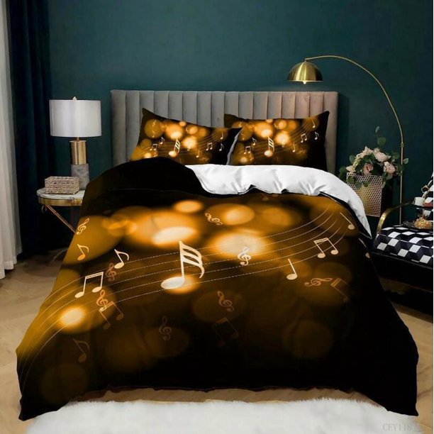 Sheet Music Audiophile Quilt Duvet Cover Set Bedspread Bedding Doona Cover3-Piece Bedding Set