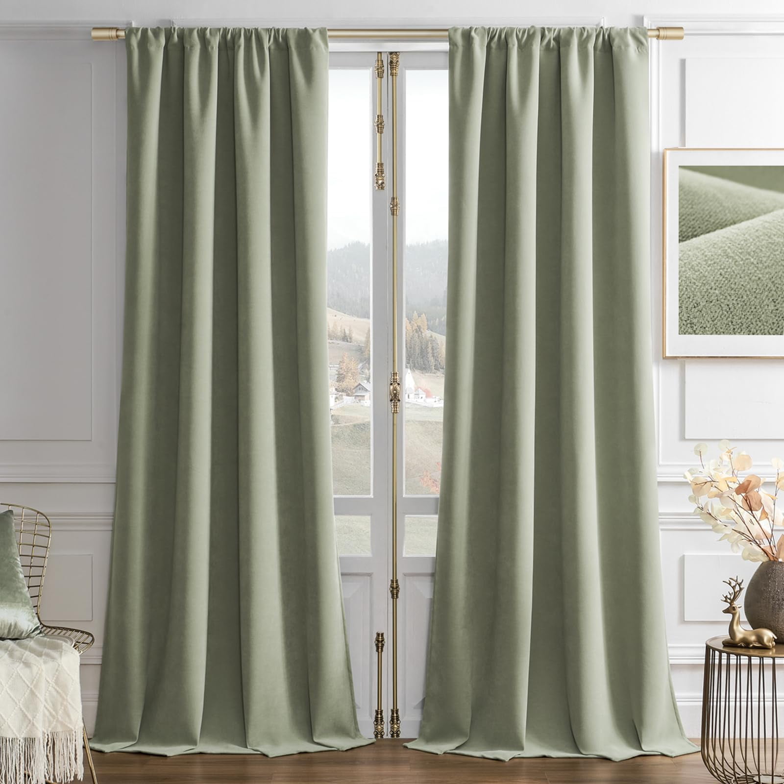 Cortinas Térmicas Joydeco De Terciopelo Verde Salvia 132 X 213 Cm