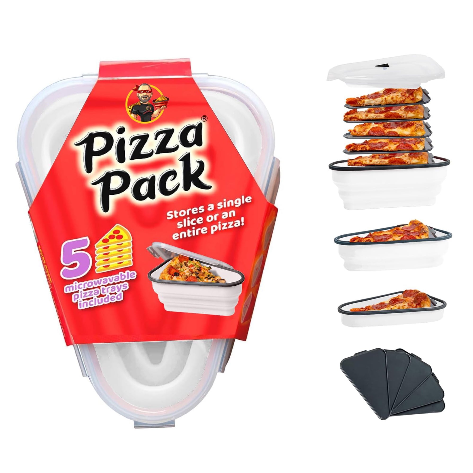 Recipiente Reutilizable Para Pizza Pack Con 5 Bandejas, Color Blanco