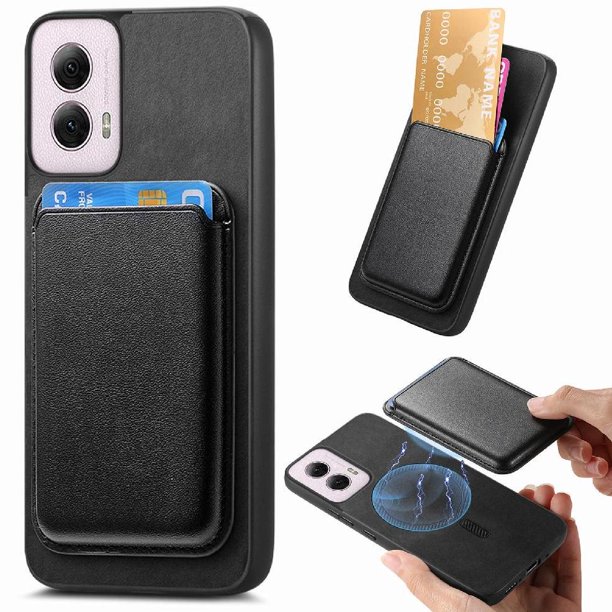 Funda de Cuero Magnética con Tarjetero para Motorola Moto G Power 2024 Cubierta Delgada Negro