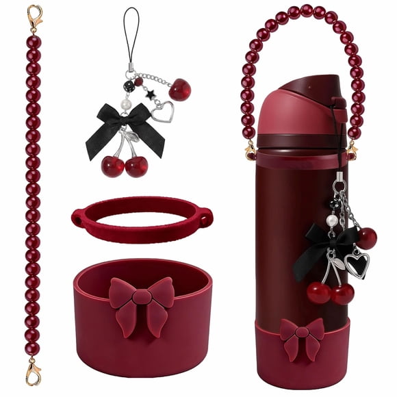 Botella JRRLSLXU Owala – Colgante de Cereza Negra, Funda con Lazo y Correa de Perla