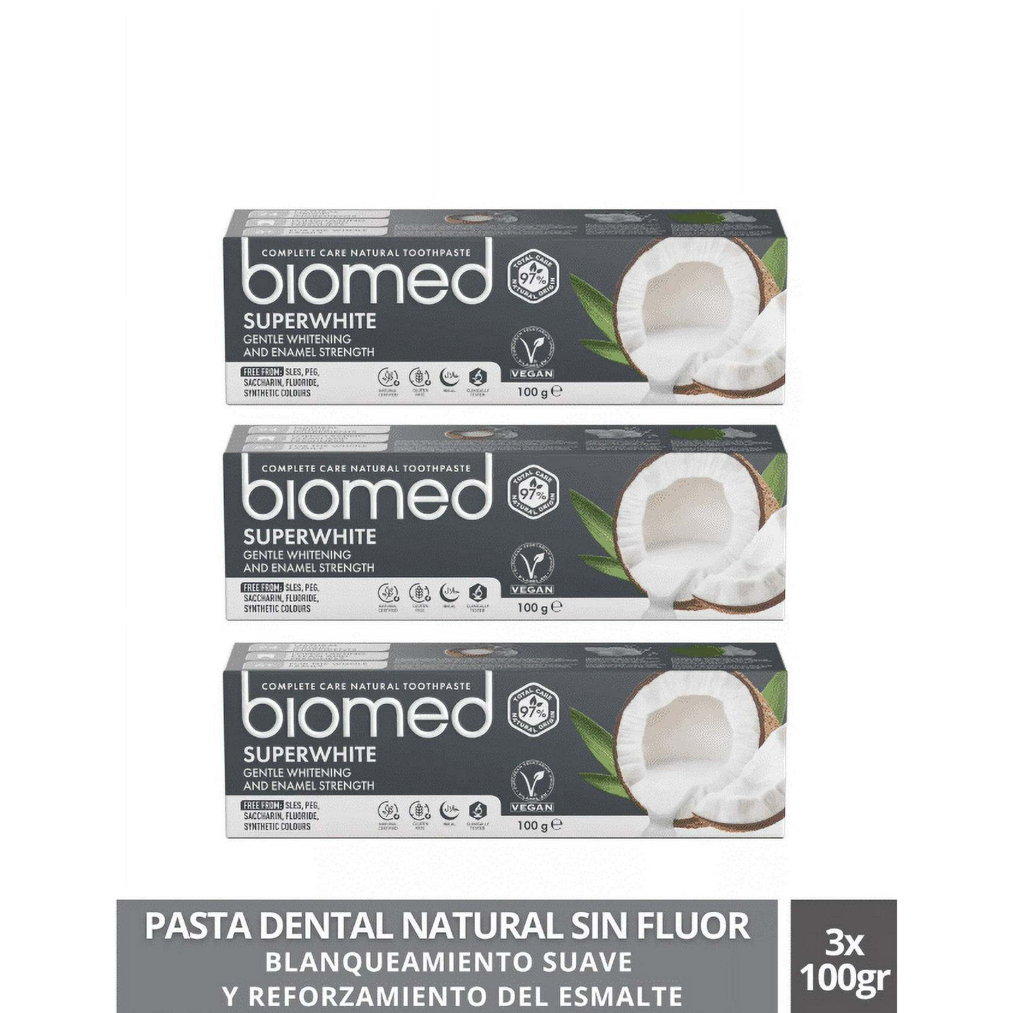 Pack 3 Pasta Dental Blanqueadora Biomed Superwhite Sin Fluor