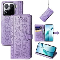 Funda Cartera Foxdock Para Xiaomi 15 , Flip Pu Con Relieve De Gatos Y Perros, Tarjetero Y Soporte