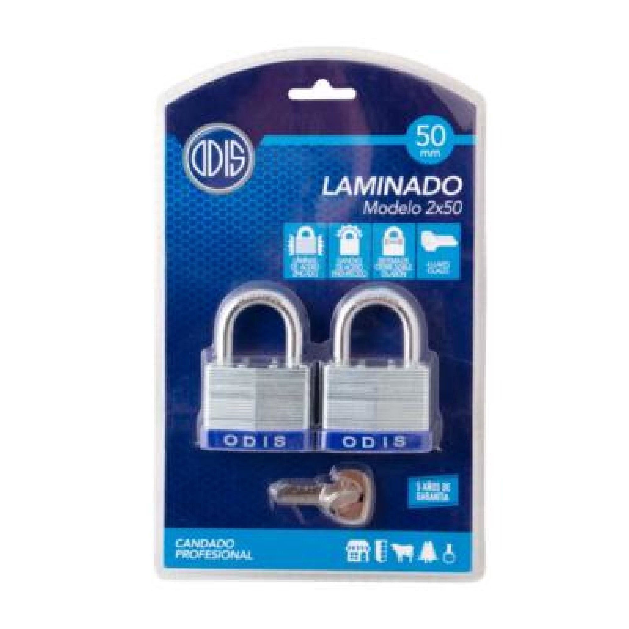 Pack 2 Candados Cuerpo De Láminas De Acero Zincados 50mm Odis Plata Candado Laminado