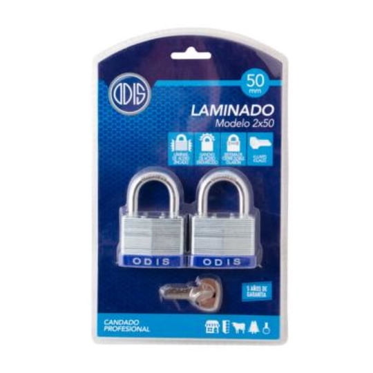 Pack 2 Candados Cuerpo De Láminas De Acero Zincados 50mm Odis Plata Candado Laminado