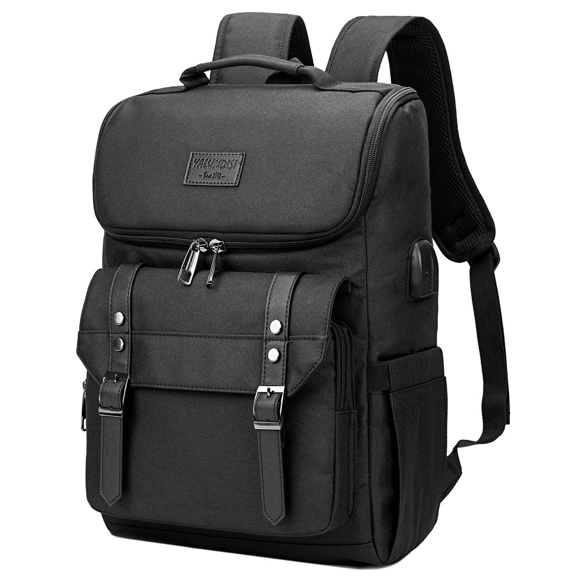 Yalundisi - Mochila Vintage De Viaje Para Portátil De 15 6 Pulgadas Con Puerto Usb Color Negro