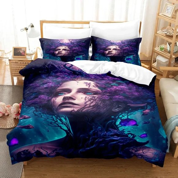 Mother Earth Blackligh Bedding Set Duvet Cover Bed Set Quilt Cover Pillowcase Comforter Size Boys Adult Bed Sheets