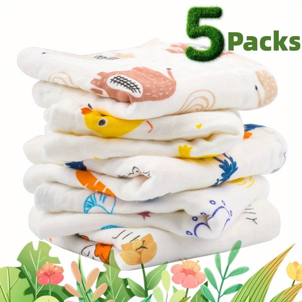 5pcs Muslin Burp Cloths Baby Burp Clothes - Random Combination 100% Cotton Burp Rags For Boy Girls Baby Bibs 6 Layers 10''x10'' Hand Washcloths Extra Soft And Absorbent
