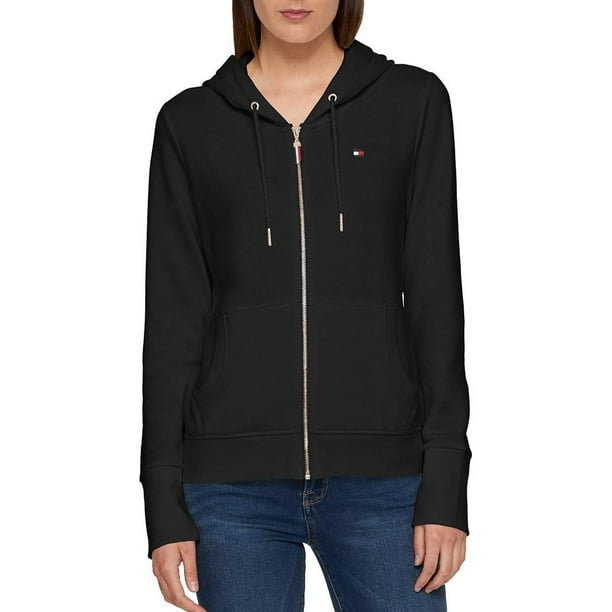 Sudadera con capucha con la bandera de Tommy Hilfiger y cremallera negra, talla M (EE. UU. 8-10)