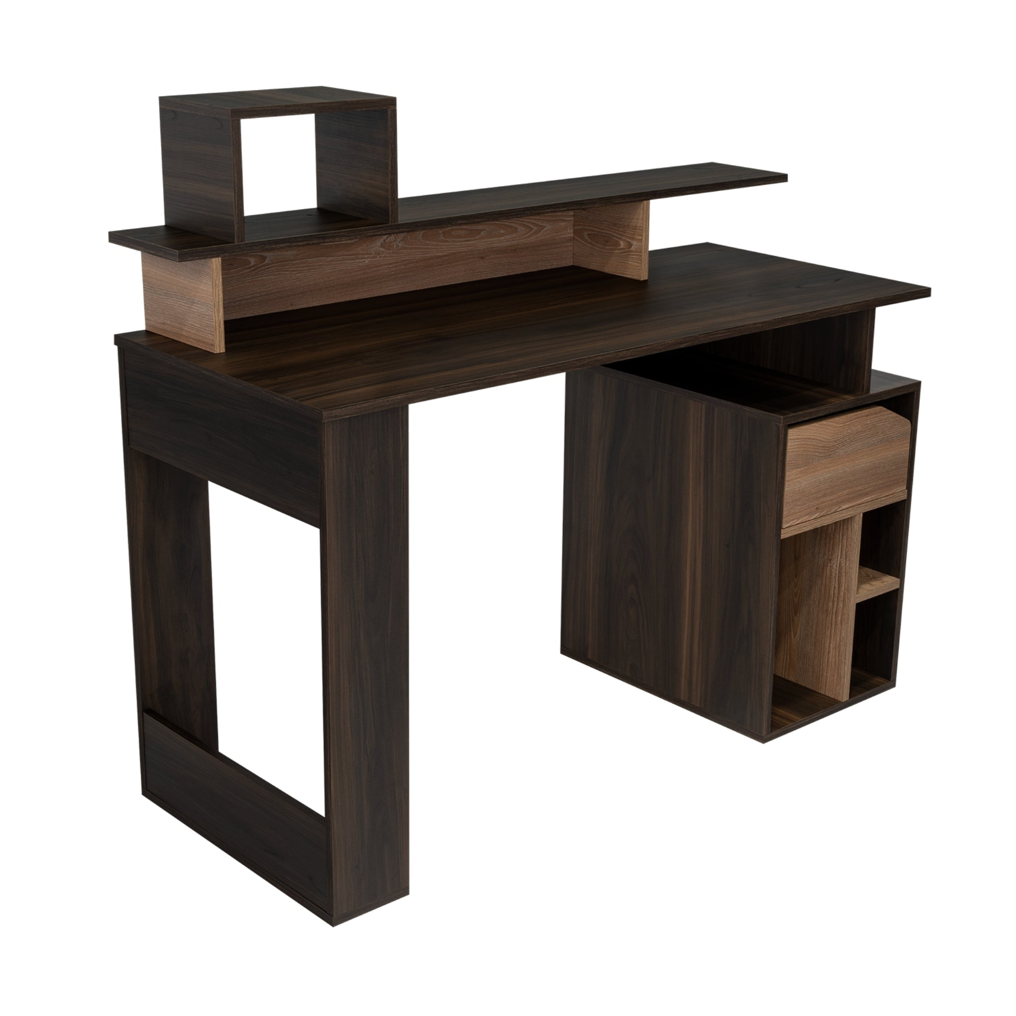 Fmfurniture - Escritorio 1 Cajon Y Estantes Fm-022o Café Oscuro Y Café Claro