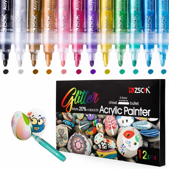 Paint Pens 12 Colores Con Purpurina Acrílica Para Pintura Rupestre