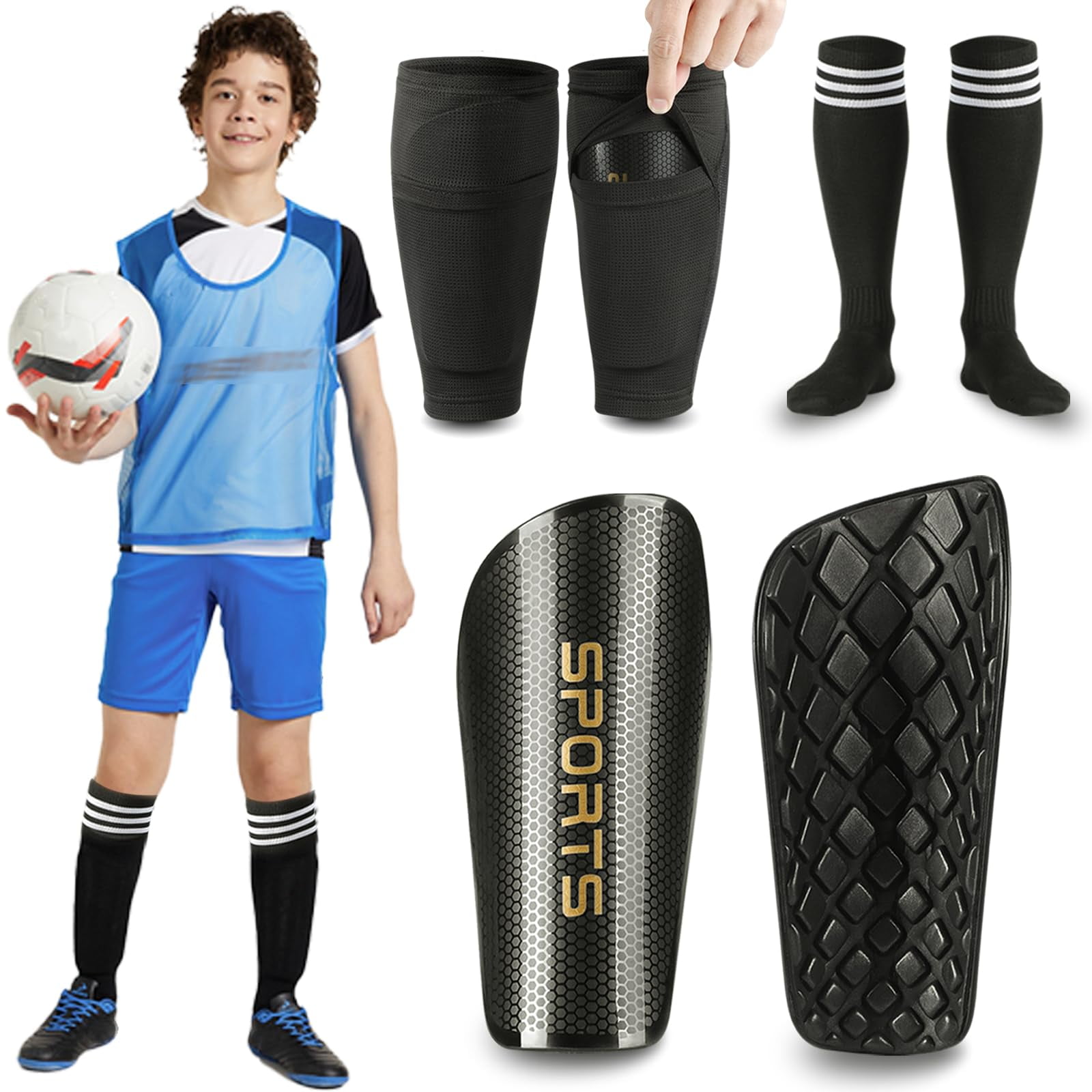 Espinilleras De Fútbol Meixinzhi Para Niños Y Jóvenes Con Mangas Y Calcetines