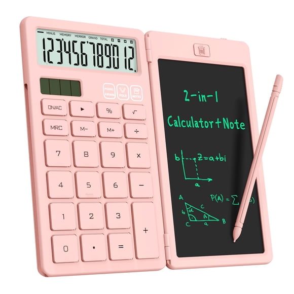 Calculadora de escritorio ROATEE con bloc de notas LCD borrable, color rosa