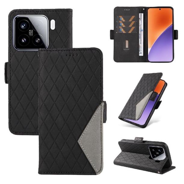 Funda Cartera para Xiaomi 15 con Tarjetero Soporte y Correa Negro