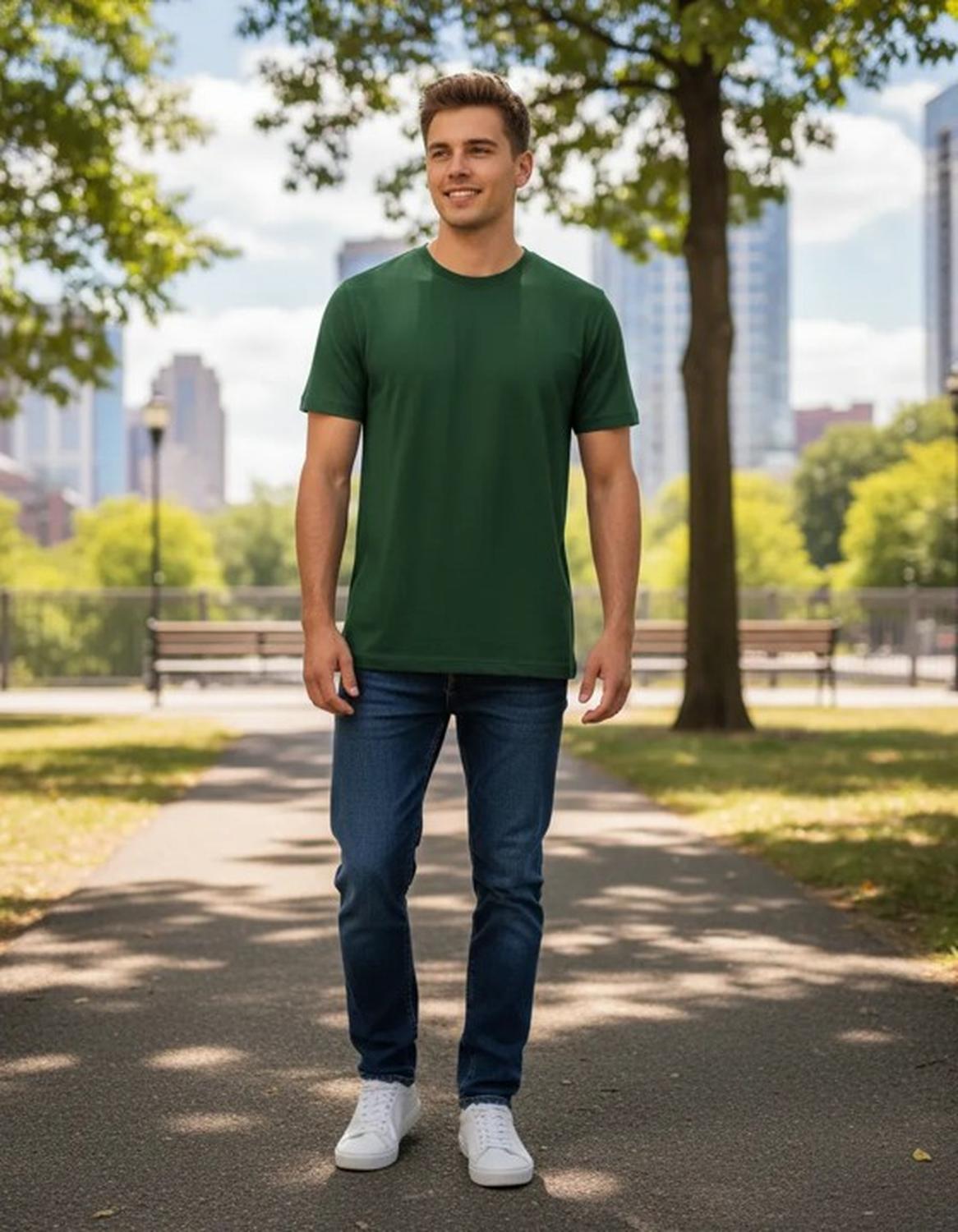 Jagima - Polera Premium Algodón 100% Manga Corta Basico Estampar Verde M