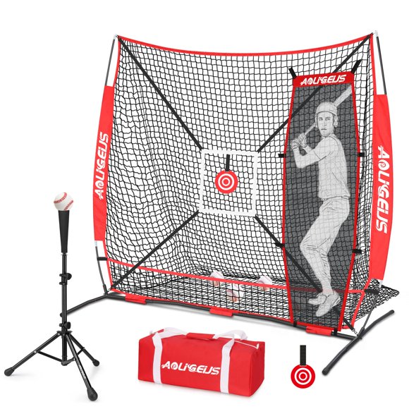 Red de práctica AOLIGEIJS 1,8 m x 1,8 m con tee y bateador