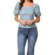 thumbnail image 1 of INSPIRE CHIC Blusa Floral de Mujer con Escote Cuadrado de Corazón, Mangas Abullonadas, Espalda Fruncida, Top Casual Azul L, 1 of 6