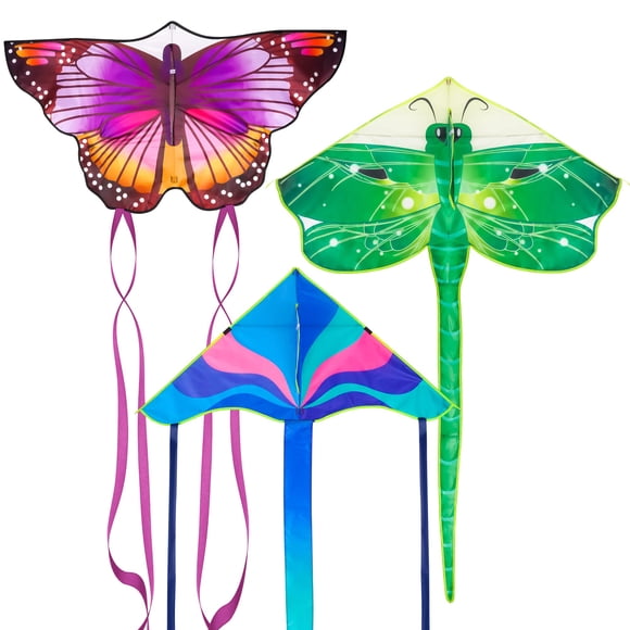 Paquete de 3 cometas Crogift Butterfly Delta Dragonfly para adultos y niños