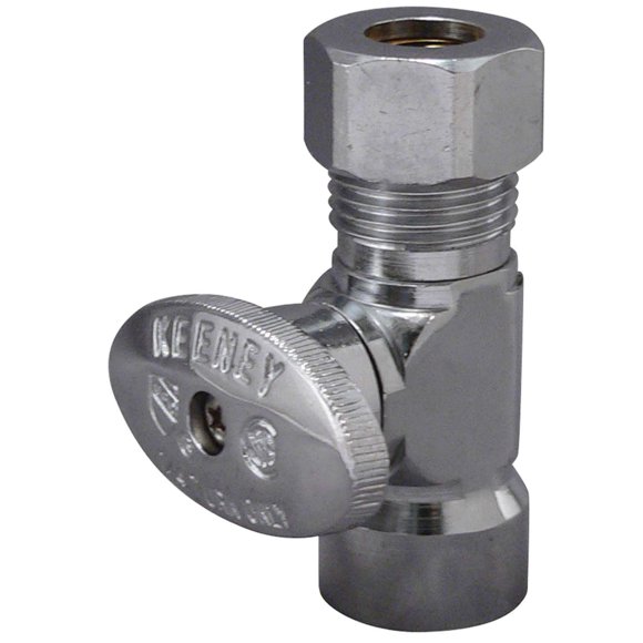Válvula Keeney 1/2" FIP x 3/8" O.D. de cuarto de vuelta, cromada