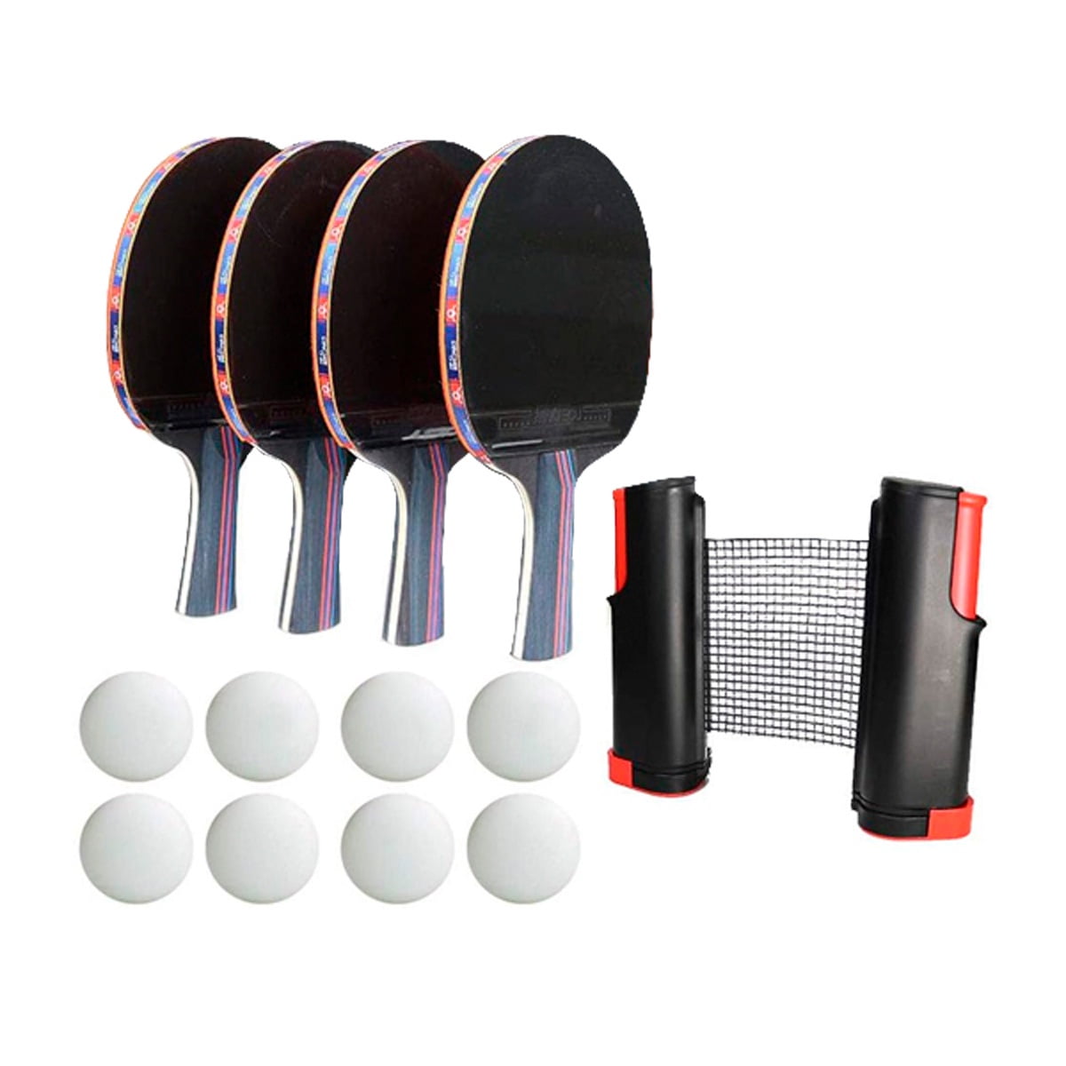 Genérico - Set Ping Pong 4 Paletas De Goma Boli Calidad + 8 Pelotas + Malla Ajust Sr02507