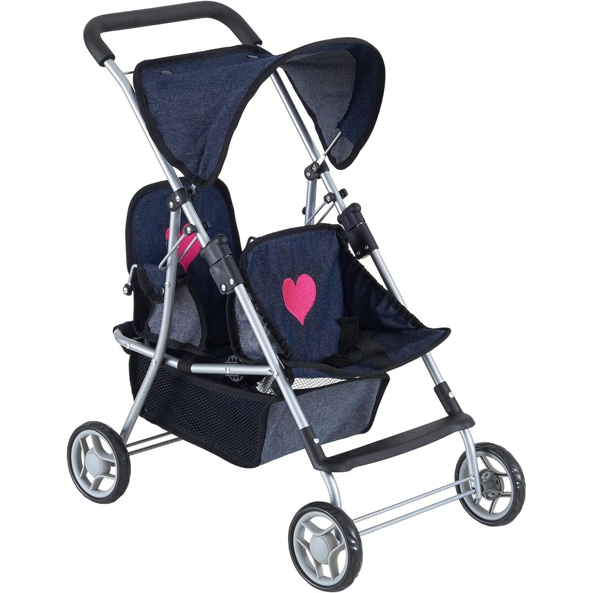 Coche Doble Para Muñecas The New York Doll Denim Corazón Rosa