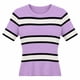 thumbnail image 3 of Polera Rayada Rib Mujer Tejida Manga Corta Cuello Redondo lila Talla Única, 3 of 4