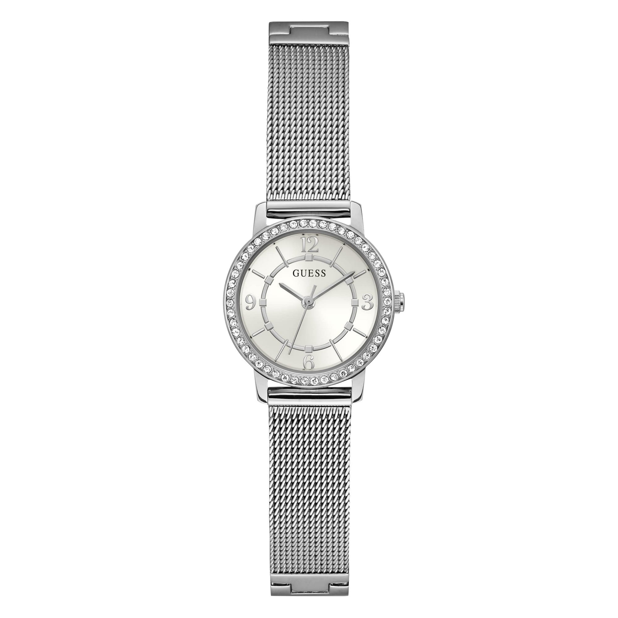 Reloj Guess Para Mujer En Tono Plateado Con Esfera Blanca Y Caja De 28 Mm