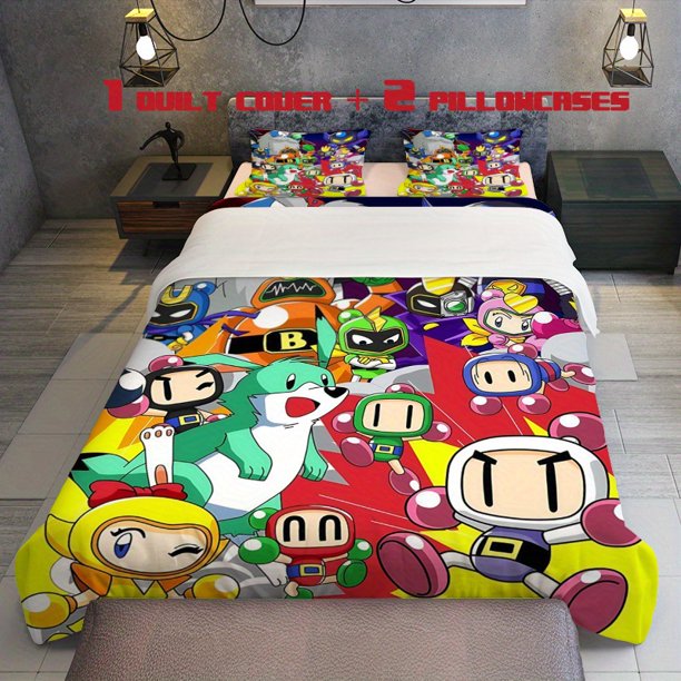 3pcs Bomberman Themed Bedding Set Duvet Cover and Pillowcases