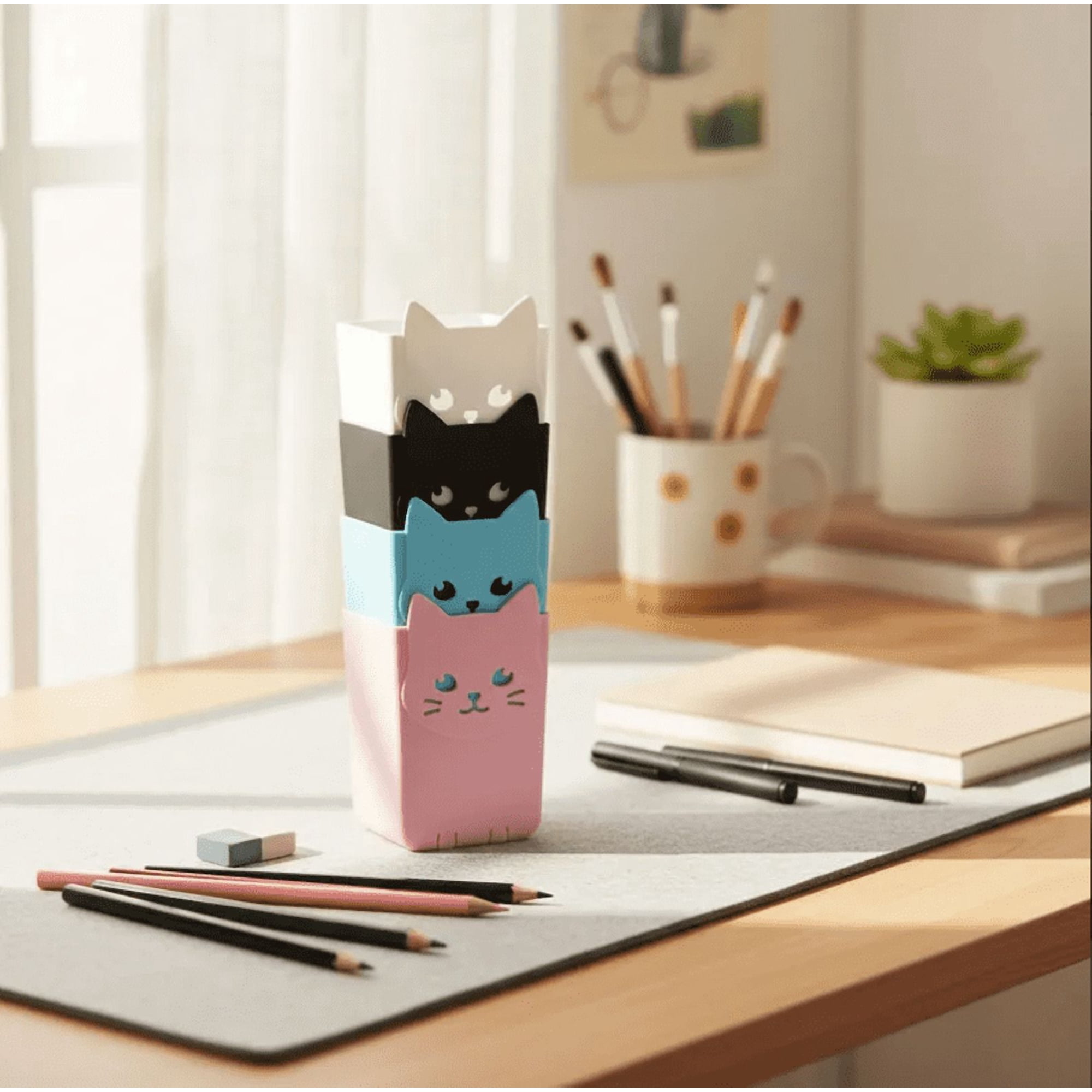 Genérico - Set X3 Portalápices Organizador Escritorio Diseño Gato Kawaii