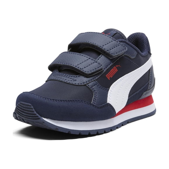 Zapatillas Puma ST Runner unisex para niños con gancho y lazo, azul marino y blanco