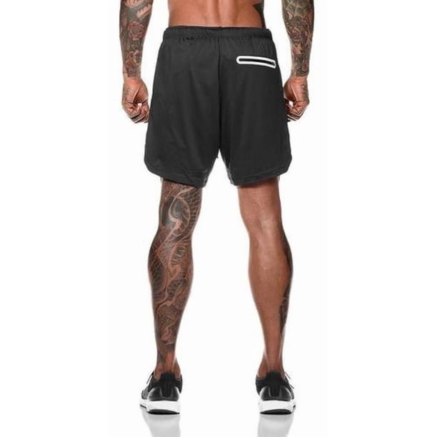 Short Gimnasio Hombre Con Calza Y Bolsillo Para Celular negro L