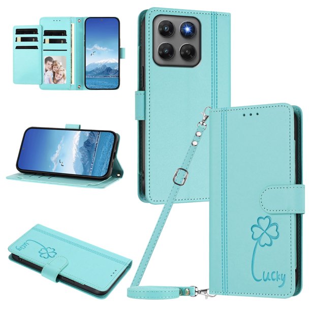 Funda Cartera Trébol para Motorola Moto G37/G37 Power con Ranuras Tarjetas y Carga Inalámbrica Verde menta