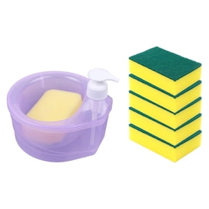 Magideal - Dor De Líquido Para Lavar Platos Con Soporte De Esponja Dor De Jabón De Cocina Multifuncional Con Capacidad De 1000 Ml (6 X Estropajos , Violeta