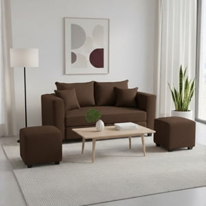 Construmuebles - Living Aurelia 2 Cuerpos + 2 Pouf Tela Chocolate
