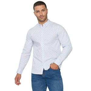 Camisa Hombre Miniprint Celeste Corona