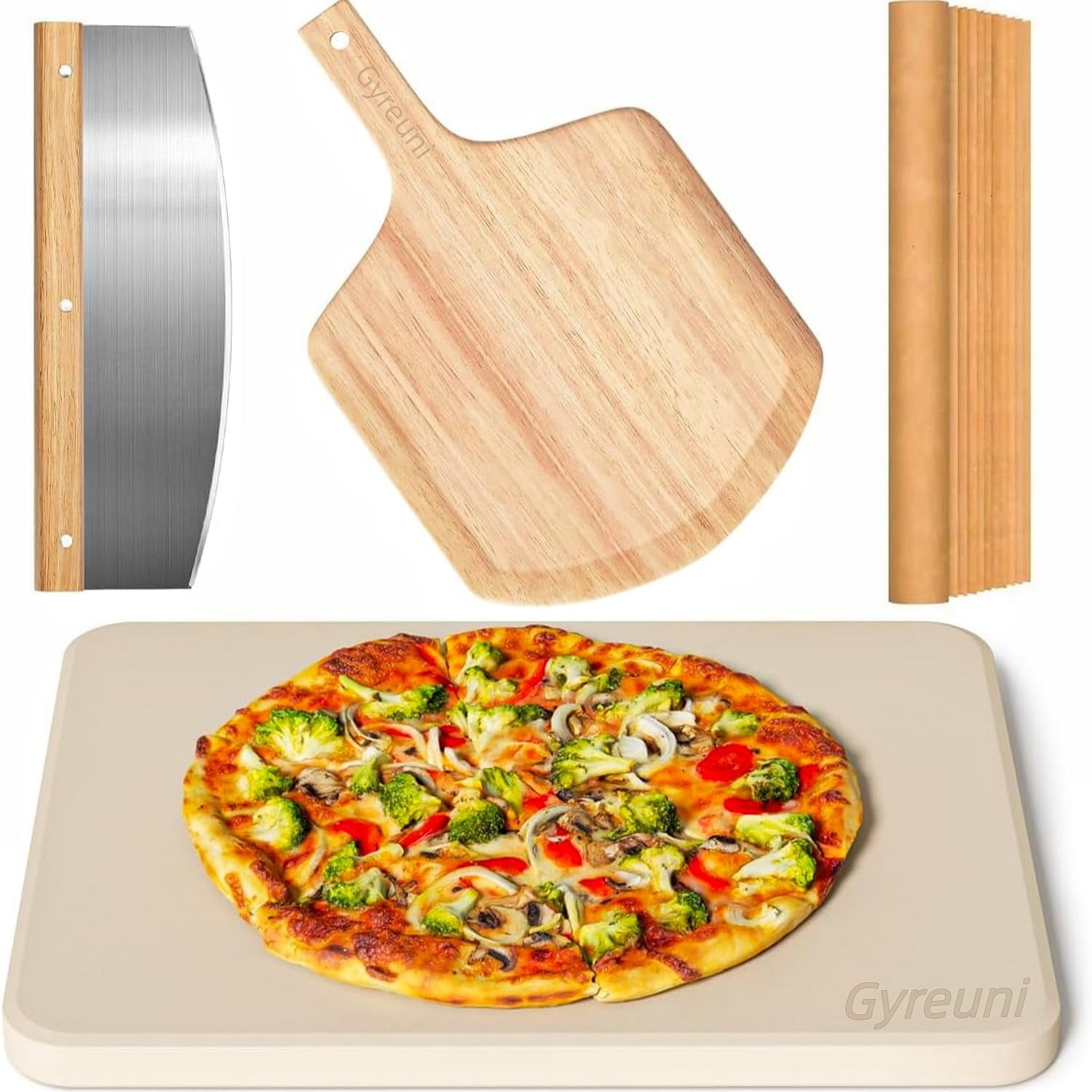 Juego De Piedras Para Pizza Gyreuni Rectangular De 15 X 12 Pulgadas Con Cáscara Para Pizza
