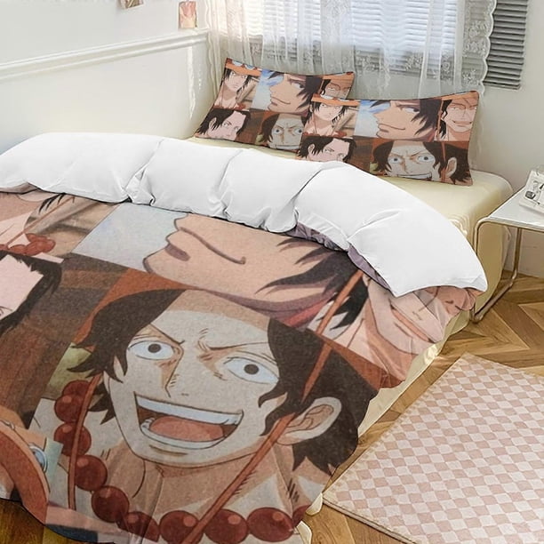 Funda nórdica PortgasD e Bed, divertida funda de cama de dibujos animados de anime, ligera, 3 piezas, edredón, fundas