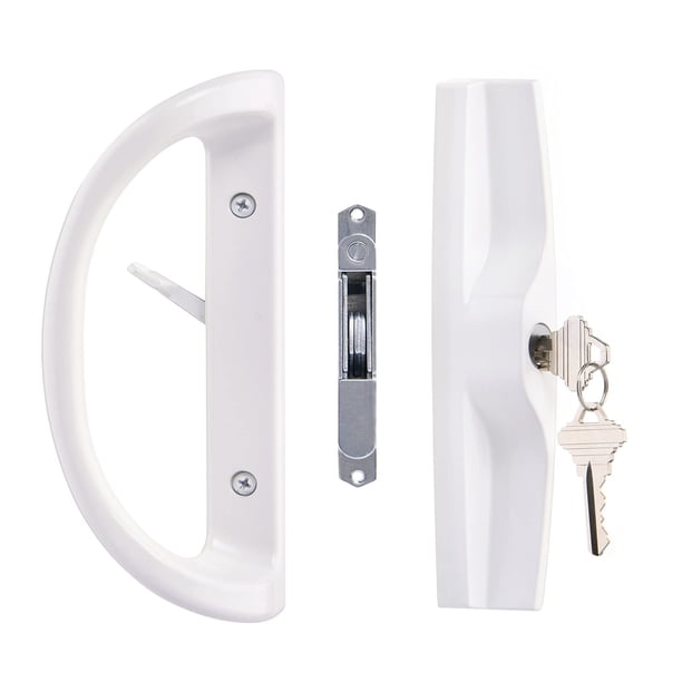 Juego De Manillas Corredizas Para Puertas De Patio Con Cerradura Con Llave Color Blanco