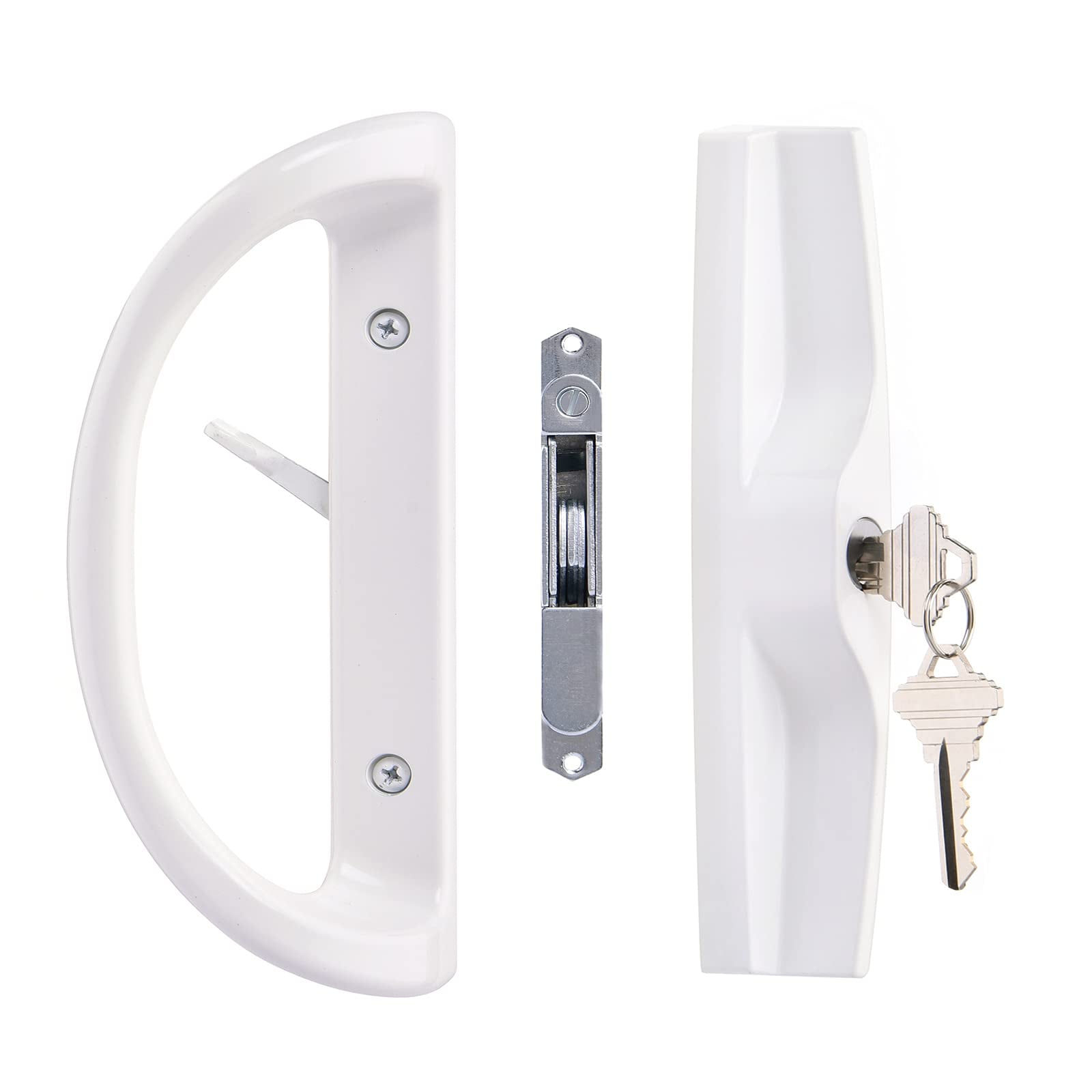 Hausun - Juego De Manillas Corredizas Para Puertas De Patio Con Cerradura Con Llave Color Blanco