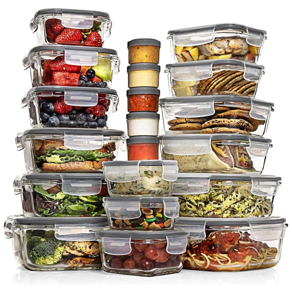 Juego de 35 Piezas de Contenedores de Vidrio para Alimentos Razab, Libre de BPA y Herméticos