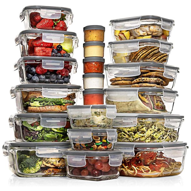 Juego de 35 Piezas de Contenedores de Vidrio para Alimentos Razab, Libre de BPA y Herméticos