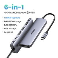 Ugreen - Multipuerto Usb-C / (1Hdmi 4K/30Hz)+(2Usb 3.0)+(Sd/Microsd)+(Inusb-C Pd) Cm195