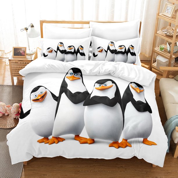 v1740 Bed Sheets Cartoon Madagascar Penguin Bedding Set Boys Girls Twin Queen Size Duvet Cover Pillowcase Bed Kids Adult Home Textileextile 3-Piece Bedding Set (1 Duvet Cover + 2 Pillow Shams) Bed She