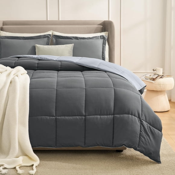 Juego De Edredón Queen Gris Reversible De 3 Piezas