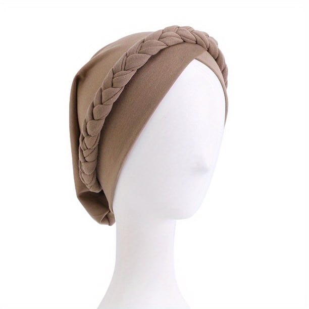Stylish and Comfortable Solid Color Braided Turban Cap for Women - Perfect for Chemo, Head Wraps, and Hijabs