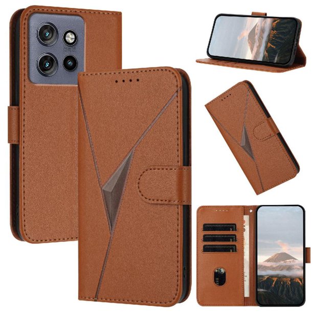 Funda Cartera Fibra de Carbono para Motorola Edge 50 Neo con Soporte y Cierre Magnético Marrón