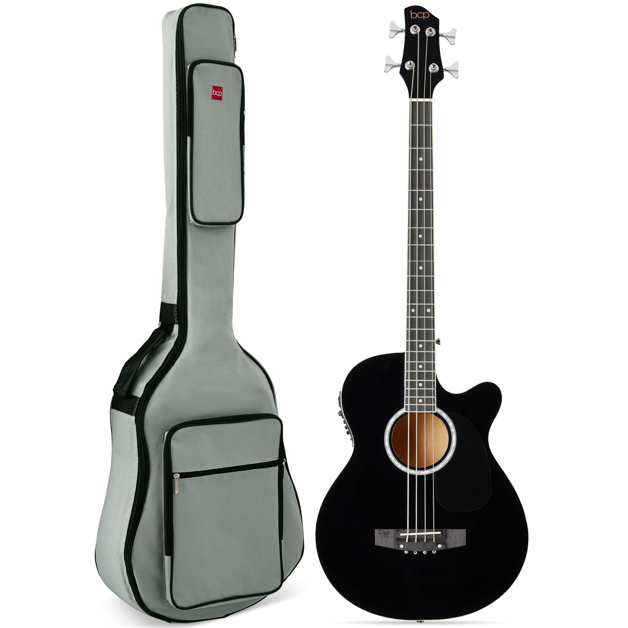 Best Choice Products Bajo Eléctrico Acústico - Tamaño Completo, 4 Cuerdas, Bajo Con Trastes - Negro