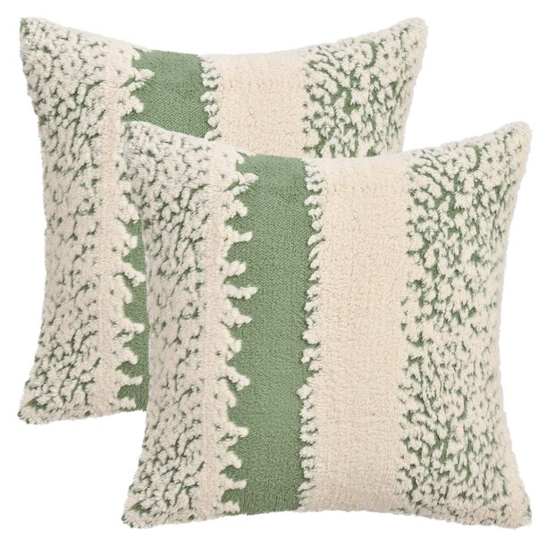 REGALWOVEN Paquete de 2 Fundas de Almohada Decorativas de Peluche Boho Suaves y Acogedoras para Sofá Dormitorio Coche Verde 18" x 18"