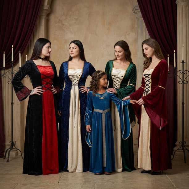 Disfraz Medieval Renacentista para Mujer Vestido Largo con Cordones Gótico