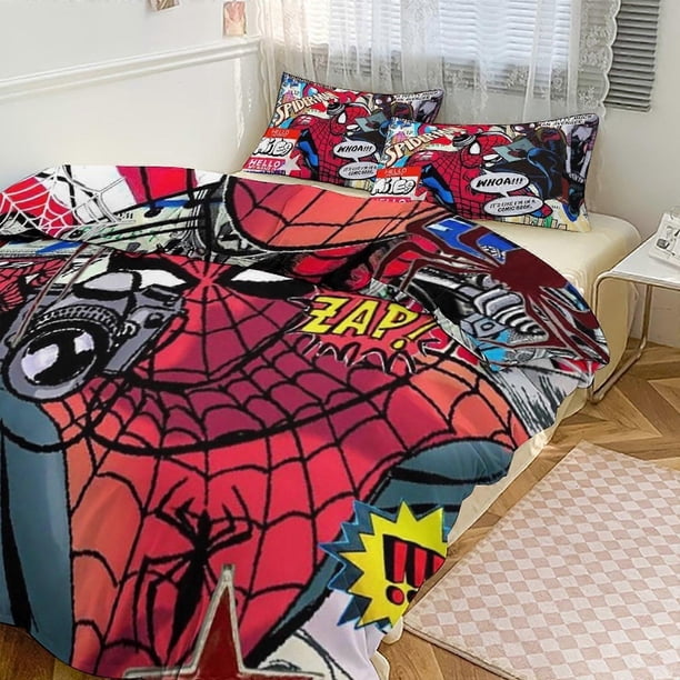 Juego de ropa de cama Spidean para niños, hombres y mujeres, tamaño matrimonial, edredón, funda de edredón y fundas de almohada.